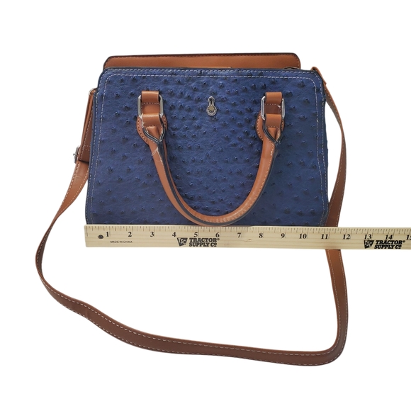 London Fog Blue and Brown Women's Satchel Bag With Detachable Strap - Picture 5 of 16